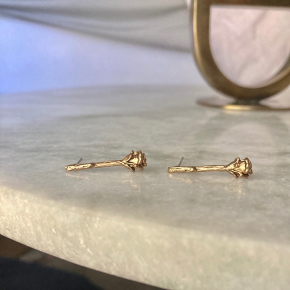 Vintage Rose Stem Bronzed Gold Drop Earring - Picture 2 of 5